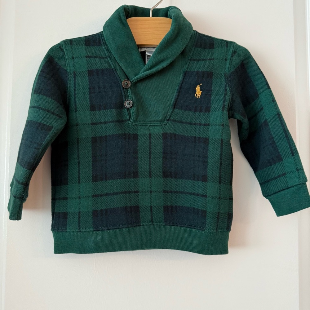 Ralph Lauren Baby Fleece Shawl Collar Plaid Pullover Sweater